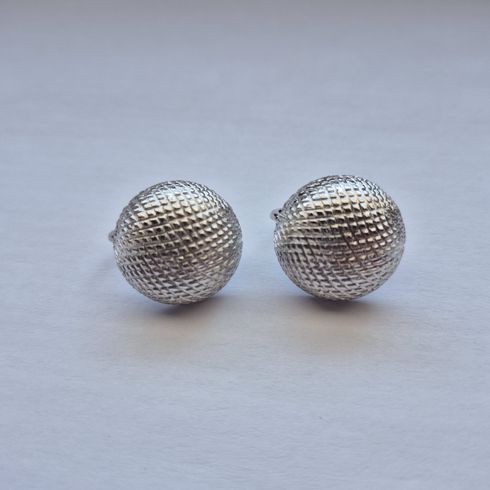 Vintage Trifari Silver Tone Domed Clip Earrings Mid Century Textured Statement